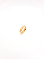 Gold ring with a small diamond on a white background