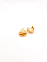Gold shell-shaped earrings on a white background