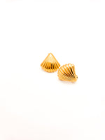 Pair of gold shell-shaped earrings on a white background