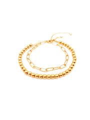 Gold beaded and chain necklaces on a white background