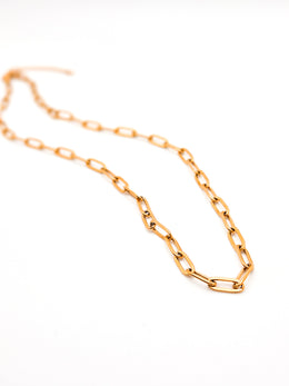 Gold chain necklace on a white background