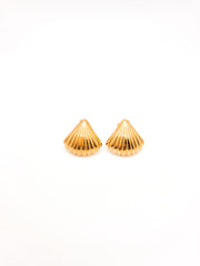 Gold shell-shaped earrings on a white background