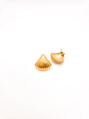 Gold shell-shaped earrings on a white background
