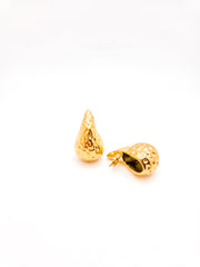 Gold teardrop-shaped earrings on a white background